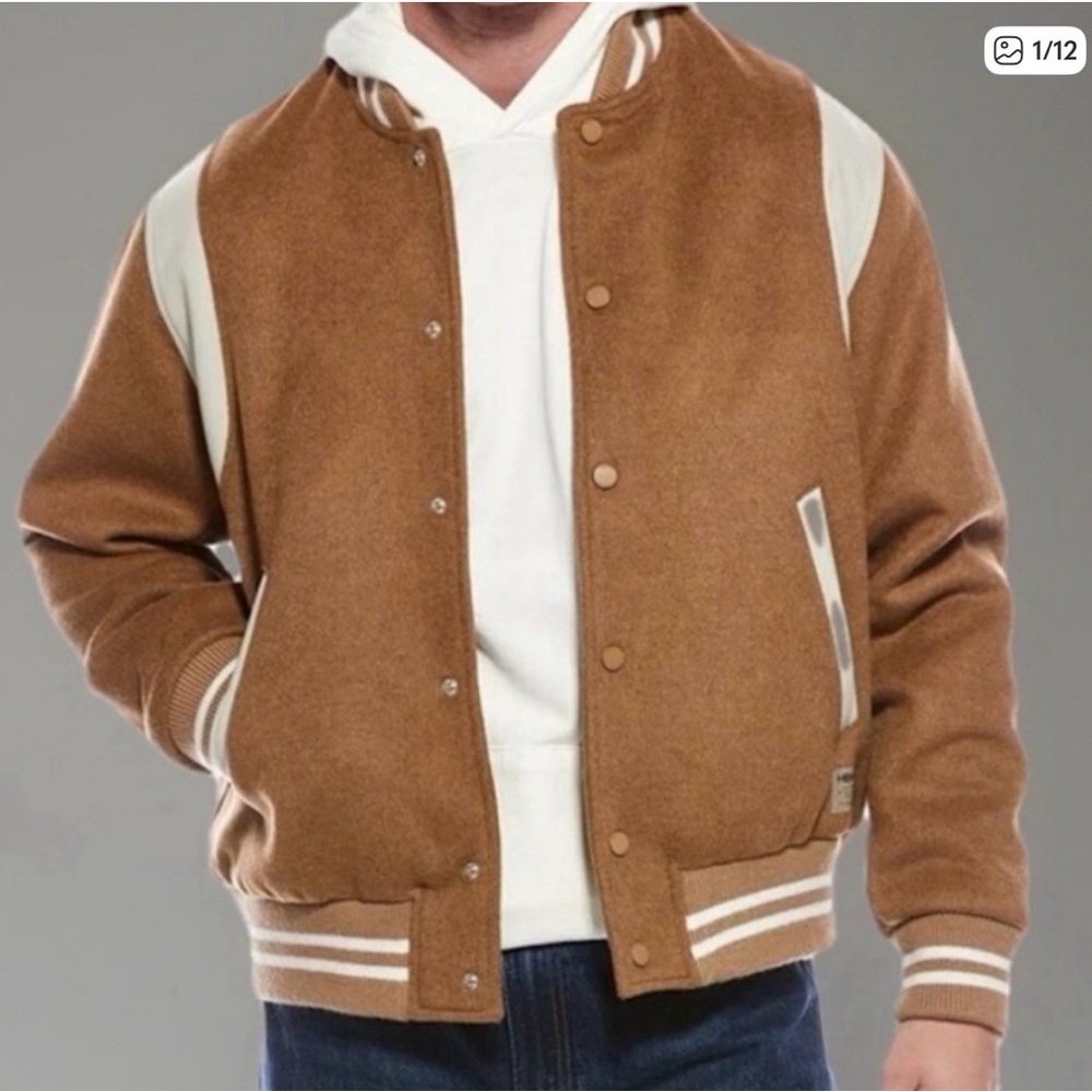 HUDSON high fashion Men's Brown Varsity Jacket M NWT